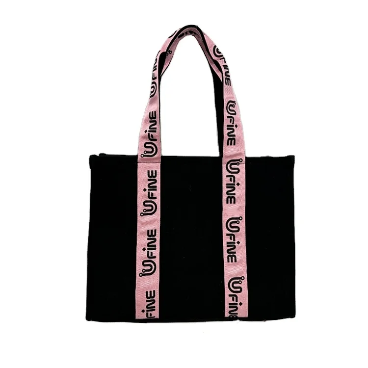 Canvas Tote Bag Design Black for Women Vintage Style Handbag with Portable Feature, Custom Logo & OEM/ODM Welcome