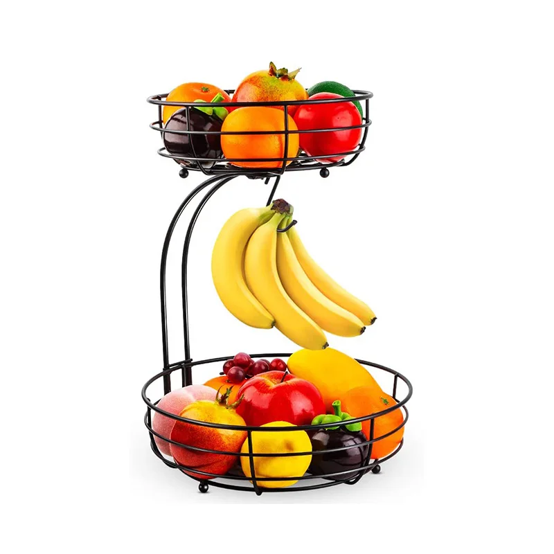 Kitchen Fruit Storage Metal Wire 2 Tier Fruit Basket with Banana