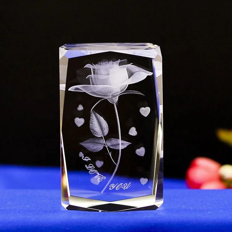 3D Laser Kristal Souvenir Bloem Roos Geschenken voor Valentijnsdag