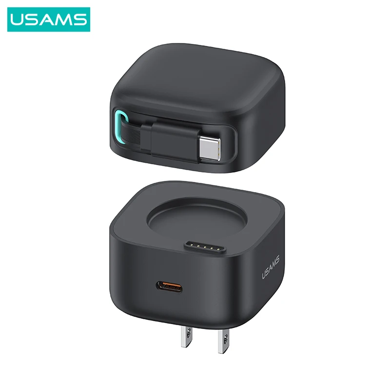 USAMS 2023 Private 35w Pd Fast Charger US Plug Type c Port With Type c Retractable Cable 35w Usb c Charger Gan