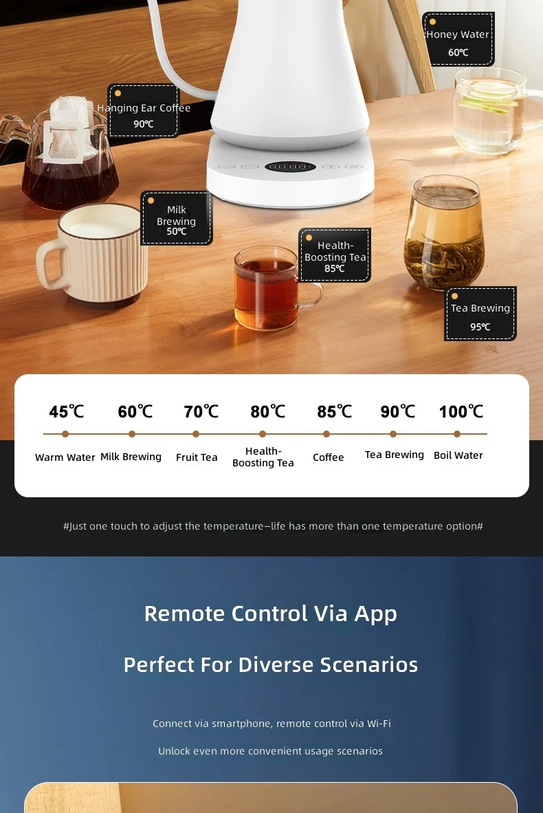 RSC Wholesale Smart Wi-Fi Temperature-Controlled Coffee Kettle Touchscreen 304 Stainless Steel Electric Kettle K025 Hbc6209c9149f48428c1e0588be3af72cn