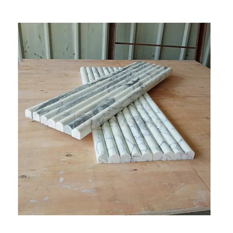 Curve Fluted Marble Tiles Pencil Trim Door Panels Bianco Carrarra Customized Fluted Travertine Stone Mosaic Wall Tiles Shower