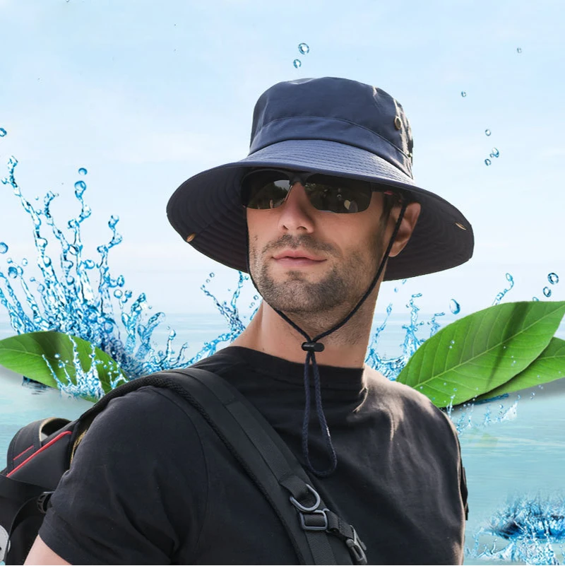 Outdoor Men's Sun protection Big Brim Breathable Sun Hat Fishing Bucket Hat Hiking Cap