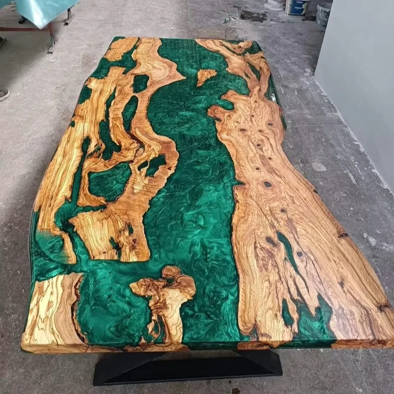 Luxury Modern Furniture Custom River Special Design Green Epoxy Resin Wood Dining Table