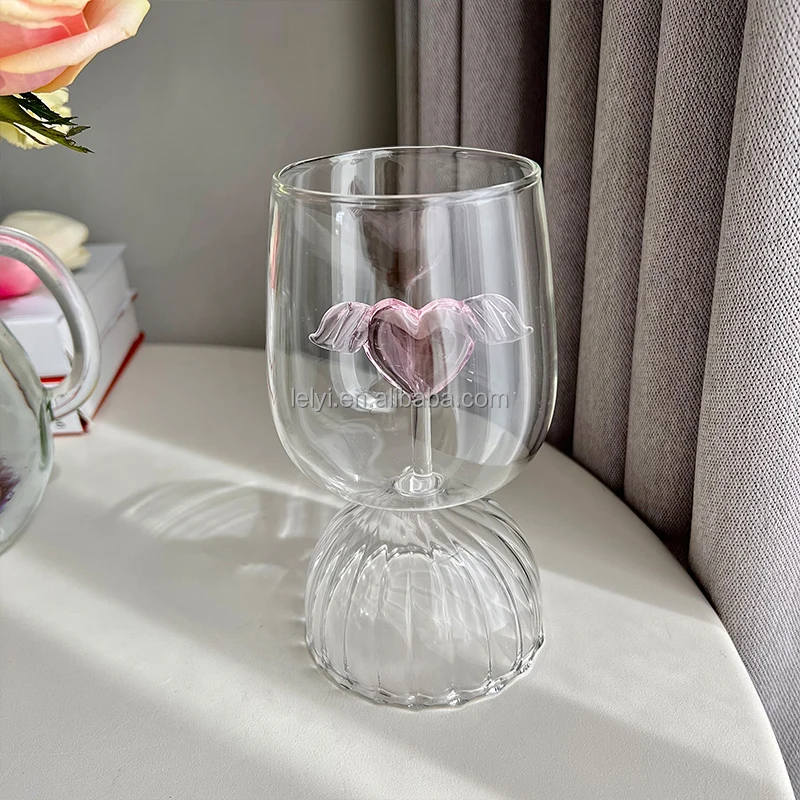 Lelyi Ins Light Luxury Creative Love Angel Wings Glass Cup Unique Wine Glass  Cup - China Glass Dessert Cups and Bulk Glass Cups price