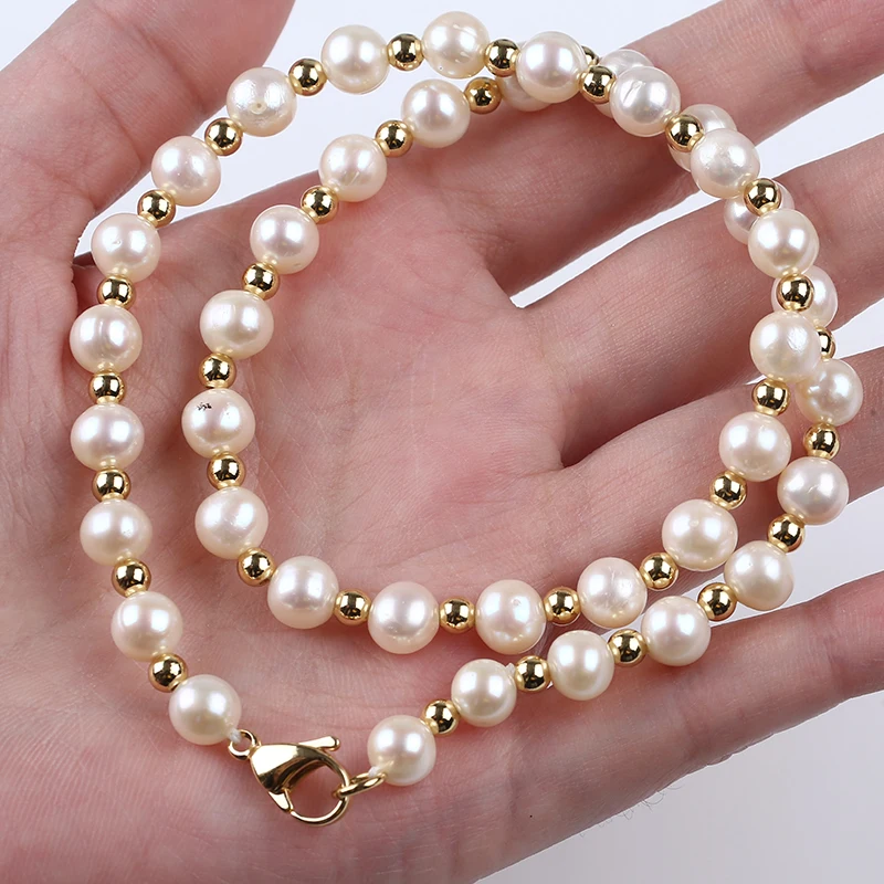 Fawfa 48" Natural Black Baroque Freshwater Pearl Necklace - 7-8mm, Silver Plated, Women's
