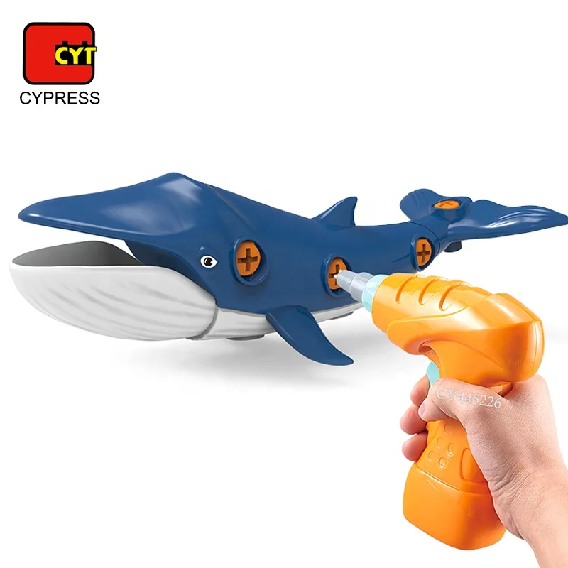 2022 New Design 3D Screw Assembled Marine Life Dolphin Shark Whale Electric Hand Drill Early Educational Toys Puzzle Toys