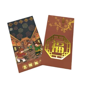 Chinese Happy Lunar New Year Paper Bag Foldable Red Packet Packaging Red Envelopes With Gold