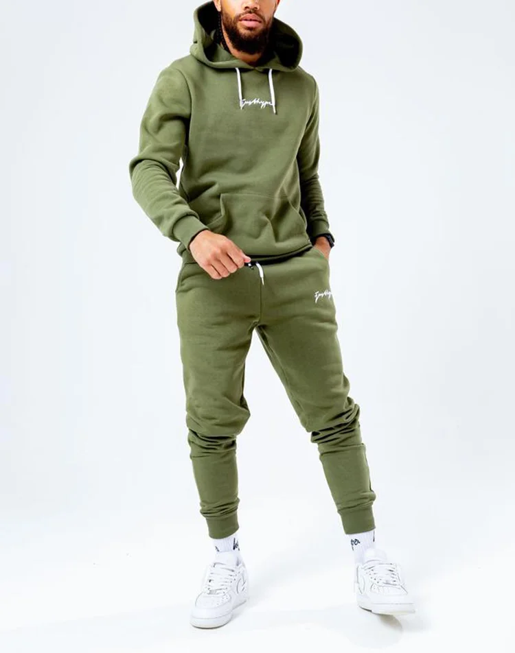 Custom Embroidery Logo Cotton Sweat Suits Unisex Slim Fit Tracksuit