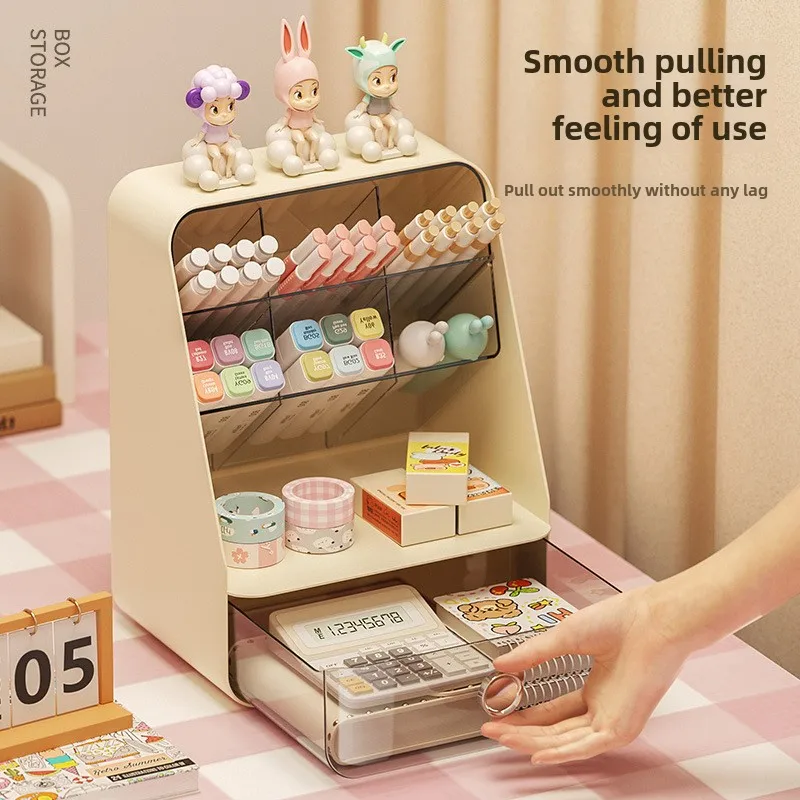 Single-Tier Desktop Storage Box Drawer Slanted Organizer Shelf for Living Room Injection-Molded Plastic Cosmetic Makeup Style