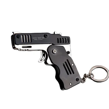 Mini Folding Can Hold The Key Chain Of The Rubber Band Gun Six Bursts Made All Metal Guns Shooting Toy Gifts Boys Outdoor tools