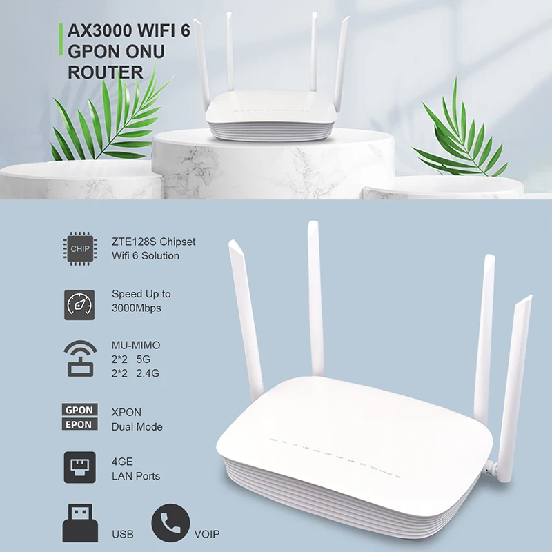 Dual Band 3000mbps Wifi6 Gpon Xpon Onu Ont Gigabit Support Huawei Zte ...