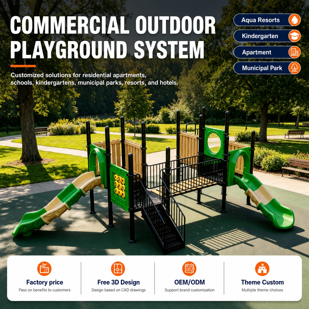 Outdoor Playground Equipment PE Board Water Park Kids Slide Splash Pad Swing Set Steel CE CPC ASTM Certified OEM Wholesale Safe