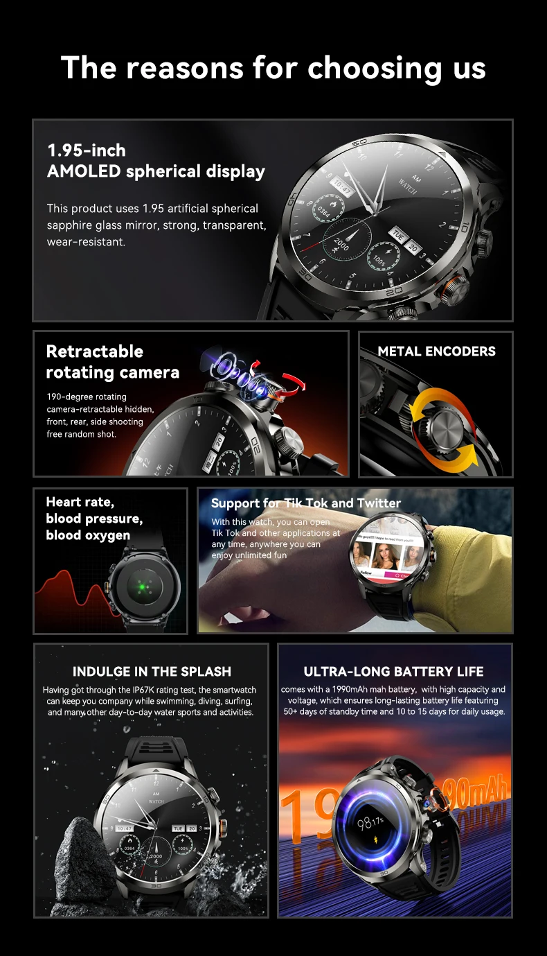 Chinese factory supplier supply  Global Version 3+32g Video Call Smartwatch Retractable Rotating Camera 1.95