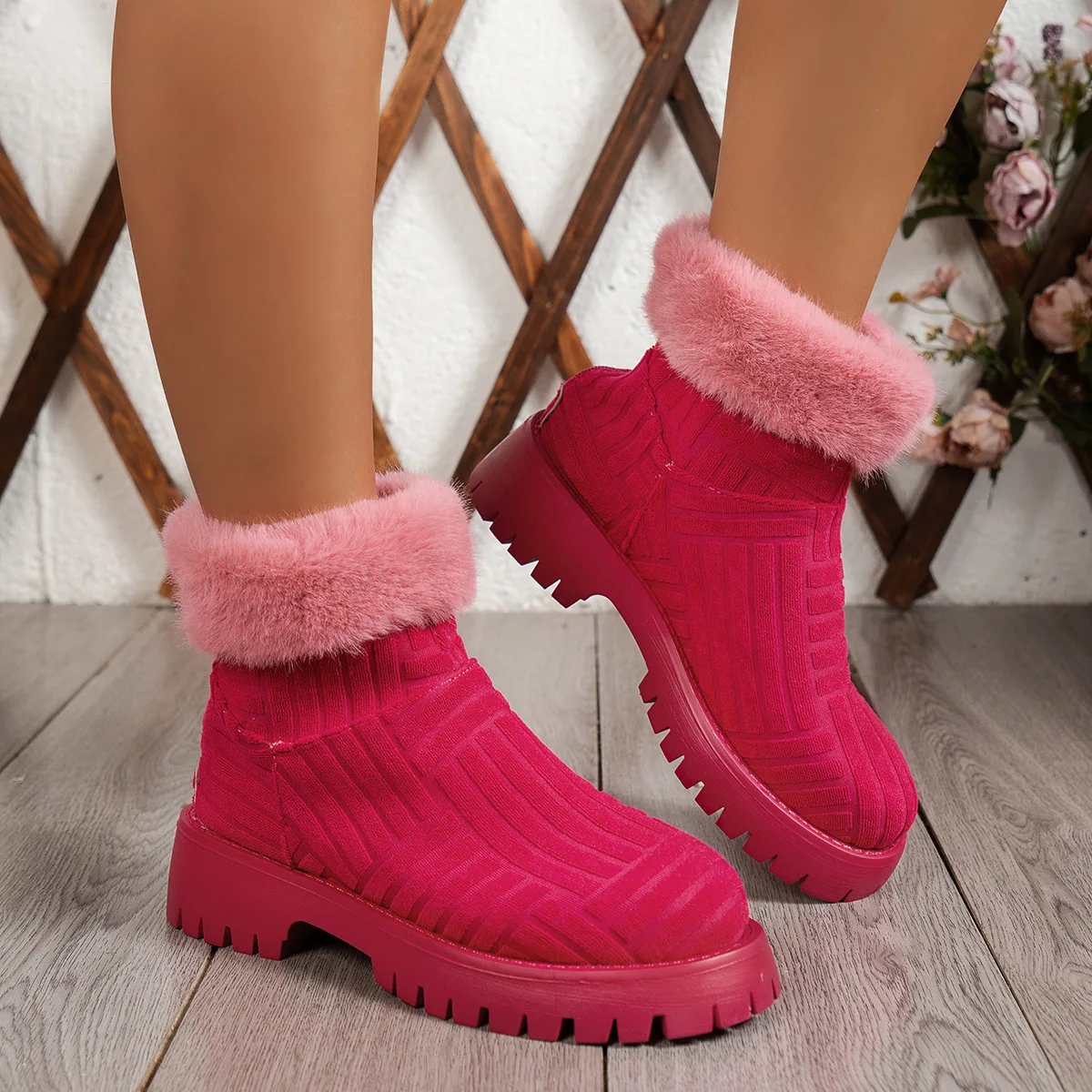 2025 Style Waterproof European Winter Boots for Women Fall Shoes PU Cloth Rubber Ankle Flat Zip Fashion Platform Autumn Summer