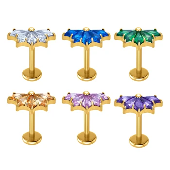 G23 Titanium 16G Earrings Piercing Ear Studs Palm Tree Style Zircon Top Tragus Helix Cartilage Labret Lip Piercing Jewelry