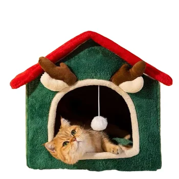 Handmade High Quality Eco-Friendly Pet  House Luxury Santa Design Cat Cave And Dog Bed Warm And Cozy Cat Bed For Home