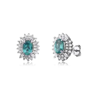 Keiyue Luxury Classic Aquamarine Zircon and White Zircon Hoop Earrings Trendy Party Wedding Gift Rhodium Plated for Women
