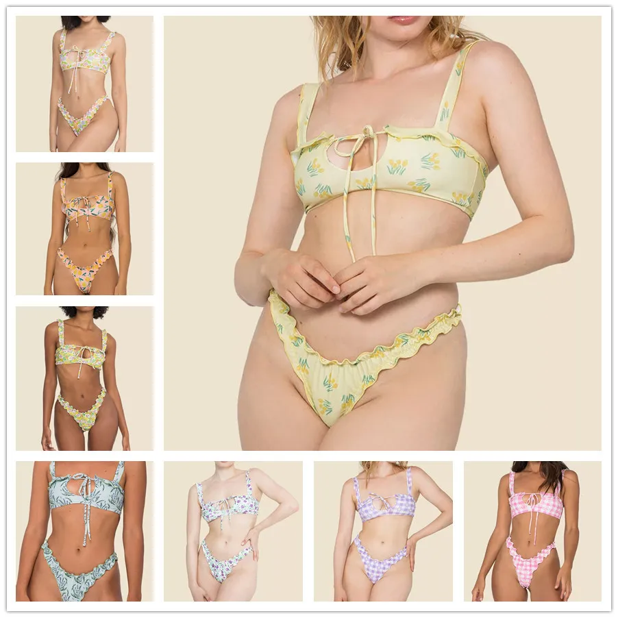 Print Bikini Micro Mini Custom Two Piece Extreme Smallest Fashion Show Sexy Ruffle Bathing Suits Hot Open Split Luxury