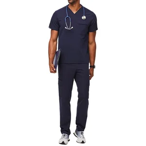 Hot Sale V Neck Scrub Top and Cargo Medical Scrub Tapered Pants Manicurist Spa Uniform Nursing Uniform Medical Scrub for Men