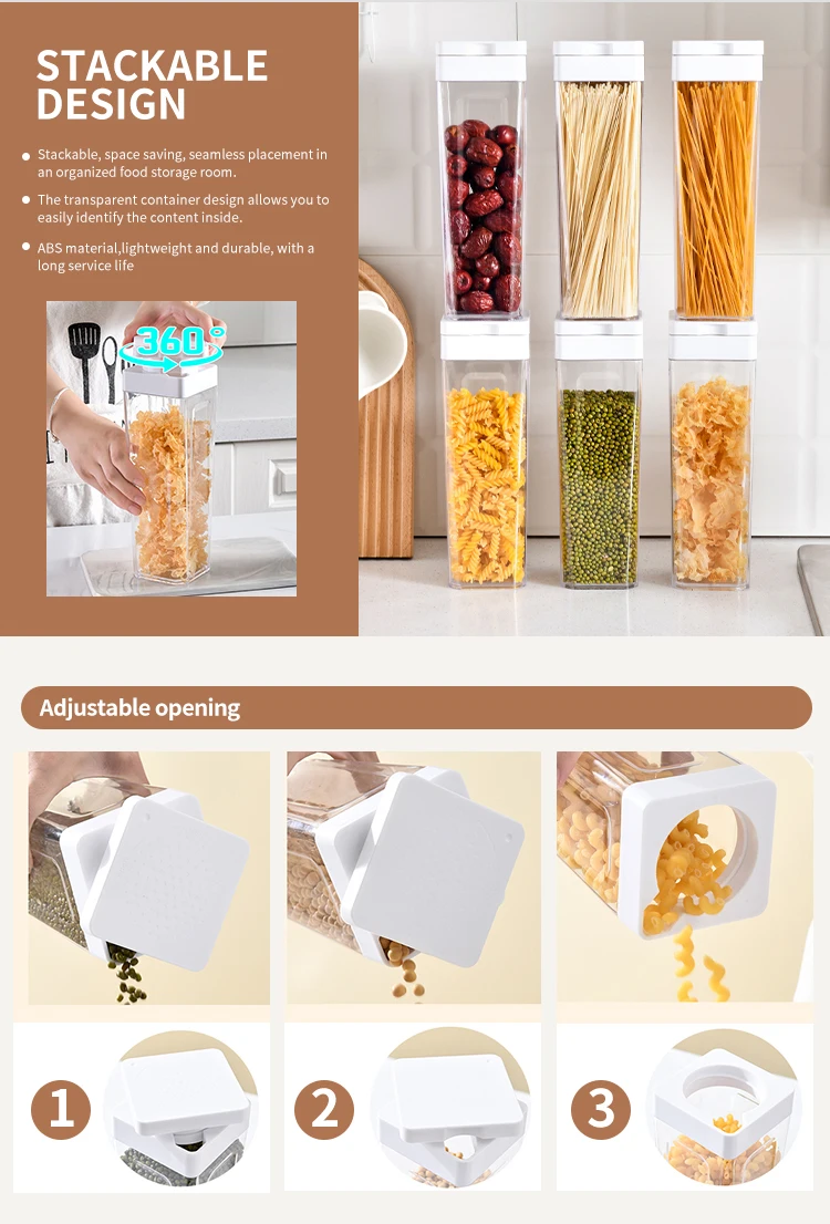 Kitchen Pantry Stackable Airtight Cereal Fridge Organizer Dry Bulk Food ...