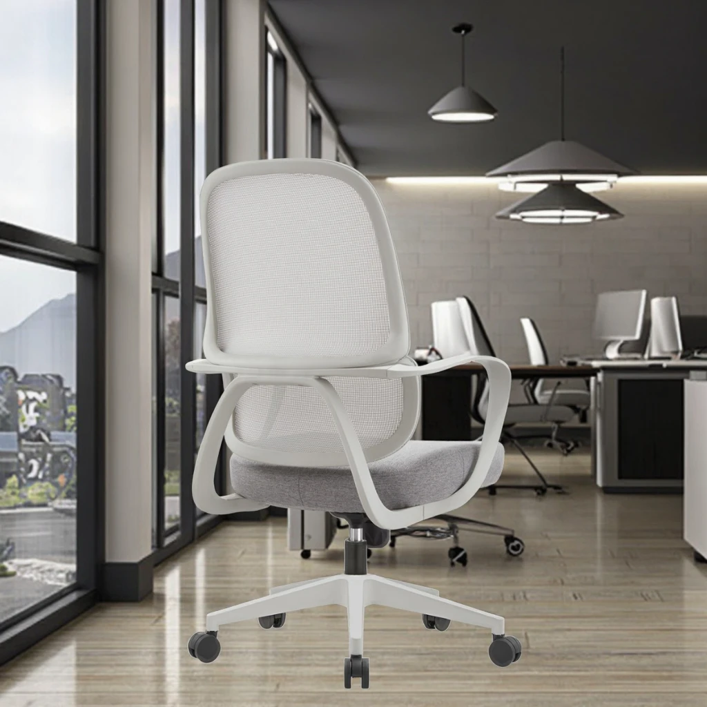 New Arrival 823B Gray Rubber Professional Office Chair Adjustable Tilt Mechanism Contoured Seat Cushion Mid Back Support 4