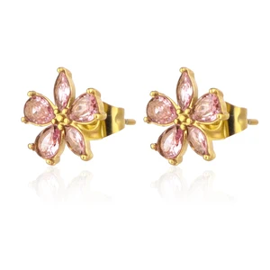 Luxury 18K Gold Stainless Steel Stud Earrings Hypoallergenic Waterproof Zircon Flower Ear Jewelry for Women Fashion-Inspired