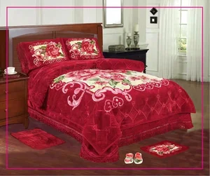 Hot Sale Winter Flower Design Middle East Market Adults Wedding 7pcs Blanket Bedding Set