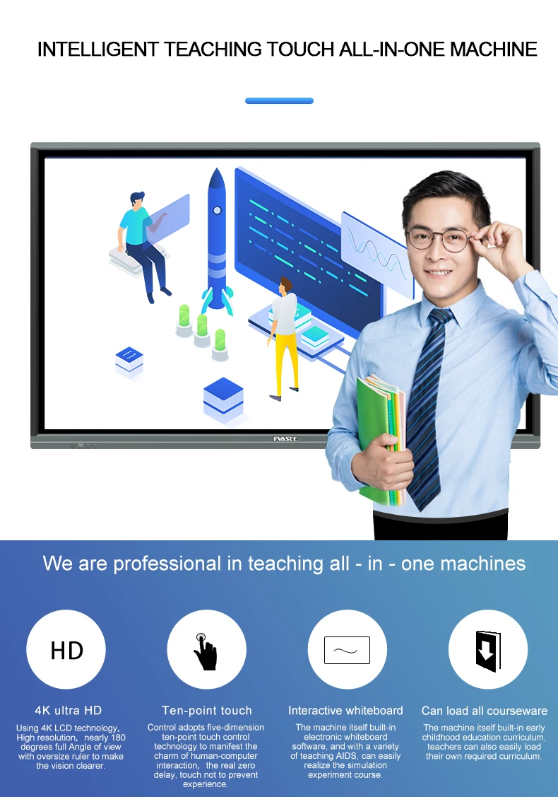 Interactive Whiteboard Flat Panel  4K Conference Display Touch Smart Digital Board for Classroom