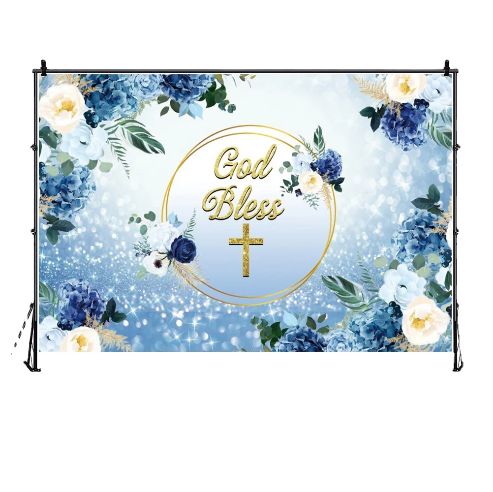God Bless Backdrop Baptism Party Boy First Holy Communion Christening  Banner Decor Blue Floral Birthday Baby Shower Background - Buy God Bless  Backdrop,Blue Floral Birthday Baby Shower Background,God Bless Baby Shower  Backdrop