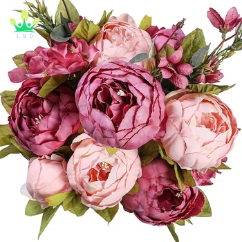 Artificial Silk Peony Flowers Bouquet Vintage Flower Home Wedding Decoration(New Cameo Brown)