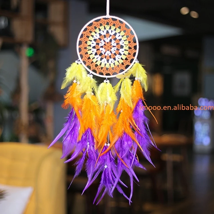 LED Wall Dreamcatcher - Handmade Feather Wind Chimes Art Decoration