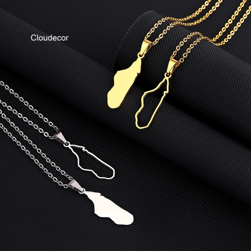 Stainless Steel Geometric Titanium Steel Necklace Men Women's Trendy Gold Plated Blank Madagascar Map Necklace