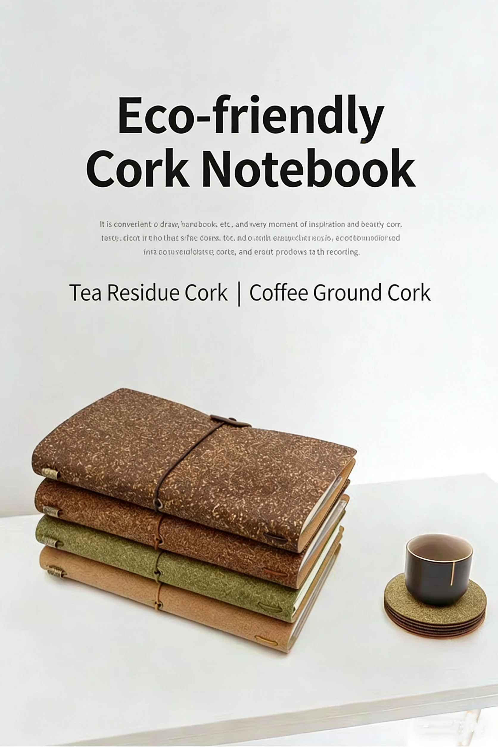 A6 custom travel notebook with eco-friendly cork binding; can print logo on eco-friendly material. preview 4