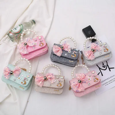 Westeng Kids Little Girls Shoulder Bag Beaded Handbag Cute Princess Style Coin Purse for Best Gift to 1-6 Years Old