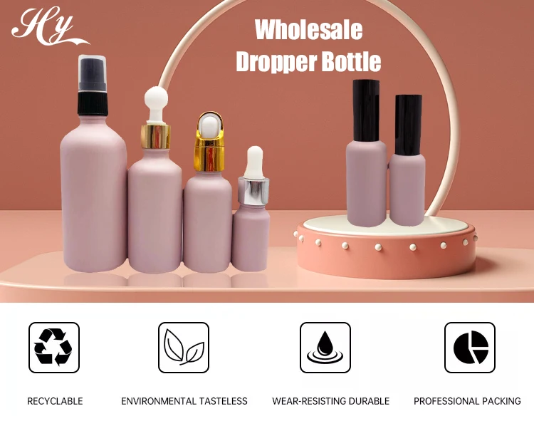 Pink Glass Cosmetic Serum Dropper Bottle 1oz 2oz 4oz Tincture Bottles
