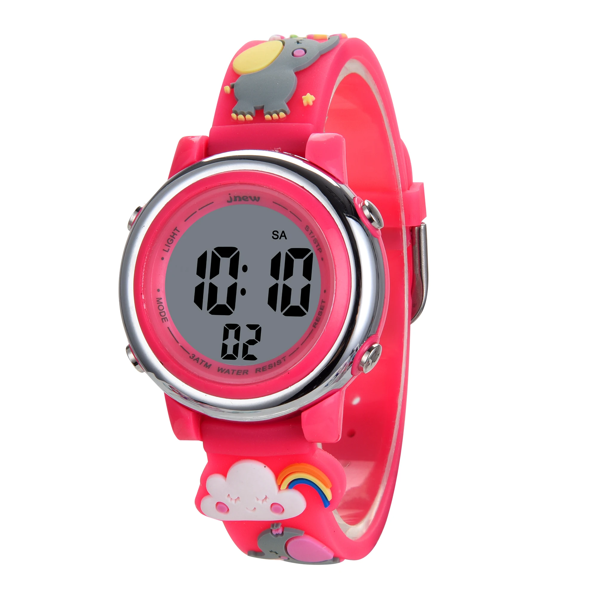 JNEW Stylish Sport LED Watches for Kids Lightweight PC PVC Shockproof with  Stop Alarm Water Resistant Cartoons Design Boys Girls