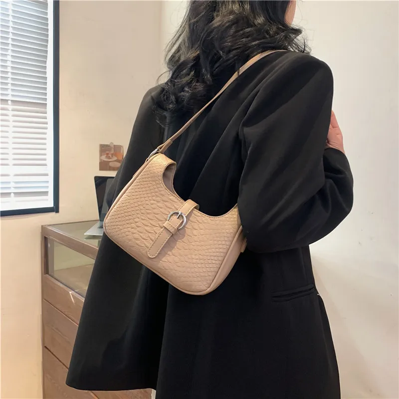 Cross-border Women’s 2026 New Light Luxury High-end Simple Small Square Retro Cool Crocodile Pattern PU Single Zipper Autumn