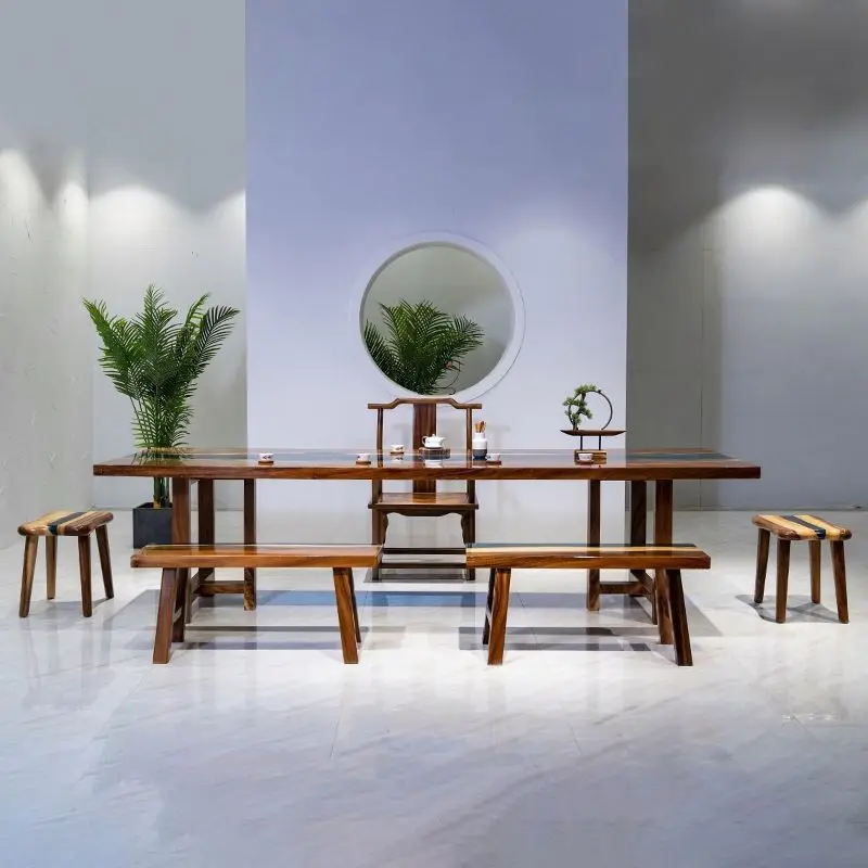 Wooden and Bench Chair Set Resin 6 Seater Epoxy Sea Design Dining Table