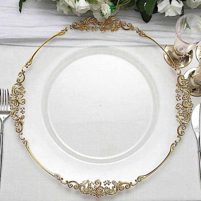Classical Gold Clear Dinner Decorative Charger Plates Wedding And Party Decoration Silver