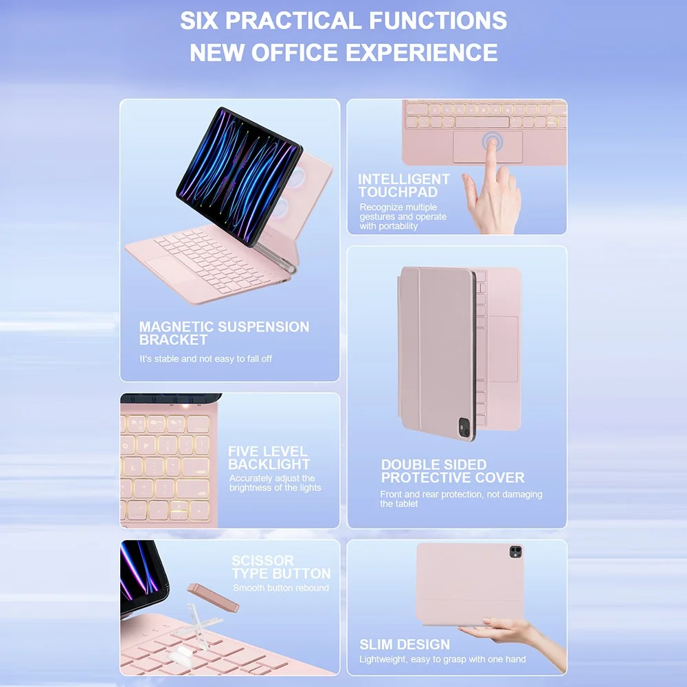 odm magnetic keyboard case for ipad bluetooth keyboard with touchpad compatible with ipad 109 2022  2025 models-4
