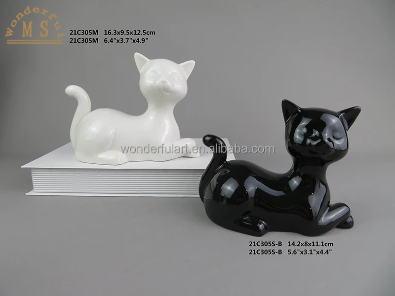 Ceramic Cat Sculpture Animal Ornament Crafts Desktop Statue Porcelain Figurine for Home Decoration