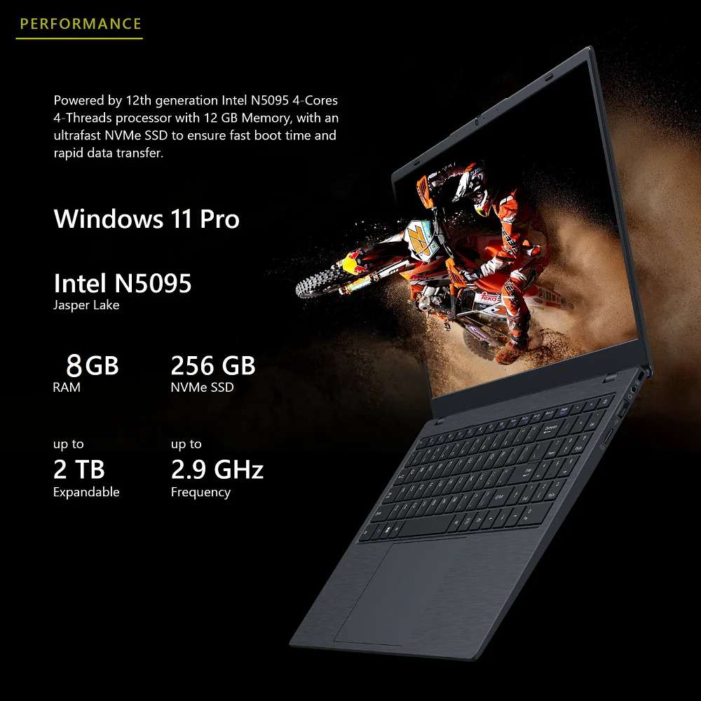 Intel N5095 Laptop - 8GB RAM, 256GB SSD, Win11 Portable