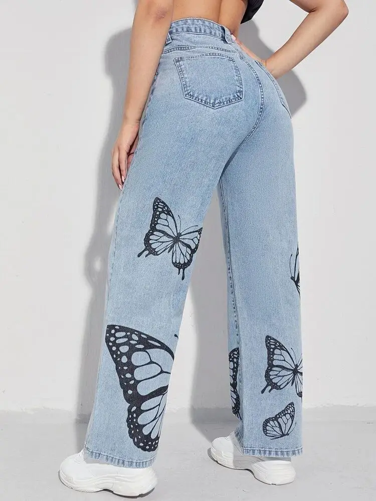 Jean Fille Vigoss Taille 16 Avec Broderie Papillon Et Déchirures Décoratives - Style Slim Décontracté - Occasion Très Bon état