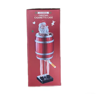 Funny Santa Claus Cigarette Box Dispenser in Wooden Barrel