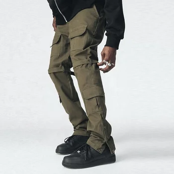 Wholesale OEM cargo pants streetwear twill cotton pants khaki track cargo pants with custom button detailing for men