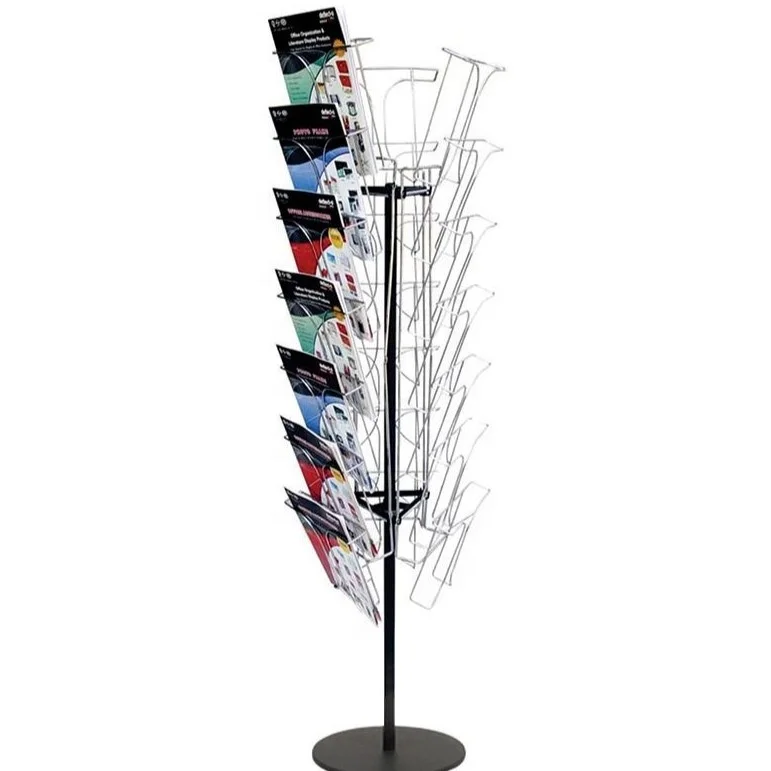 Floor Spinning Standing Magazine Promotional Book Brochure Display Rack Stand Metal Rotating Book Shelf
