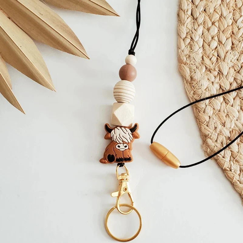 cute highland cow silicone beads keychain