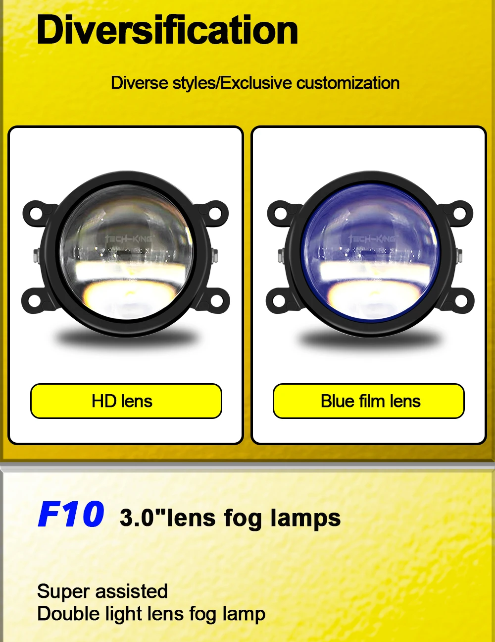 TECH-KING Automotive LED projector fog light 3-inch universal Matrix Automotive fog light retrofit accessory lens fog lamp