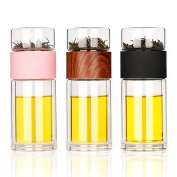 Double Bottles Tea and Water Separation Design Glass Water Bottle with Tea Infuser